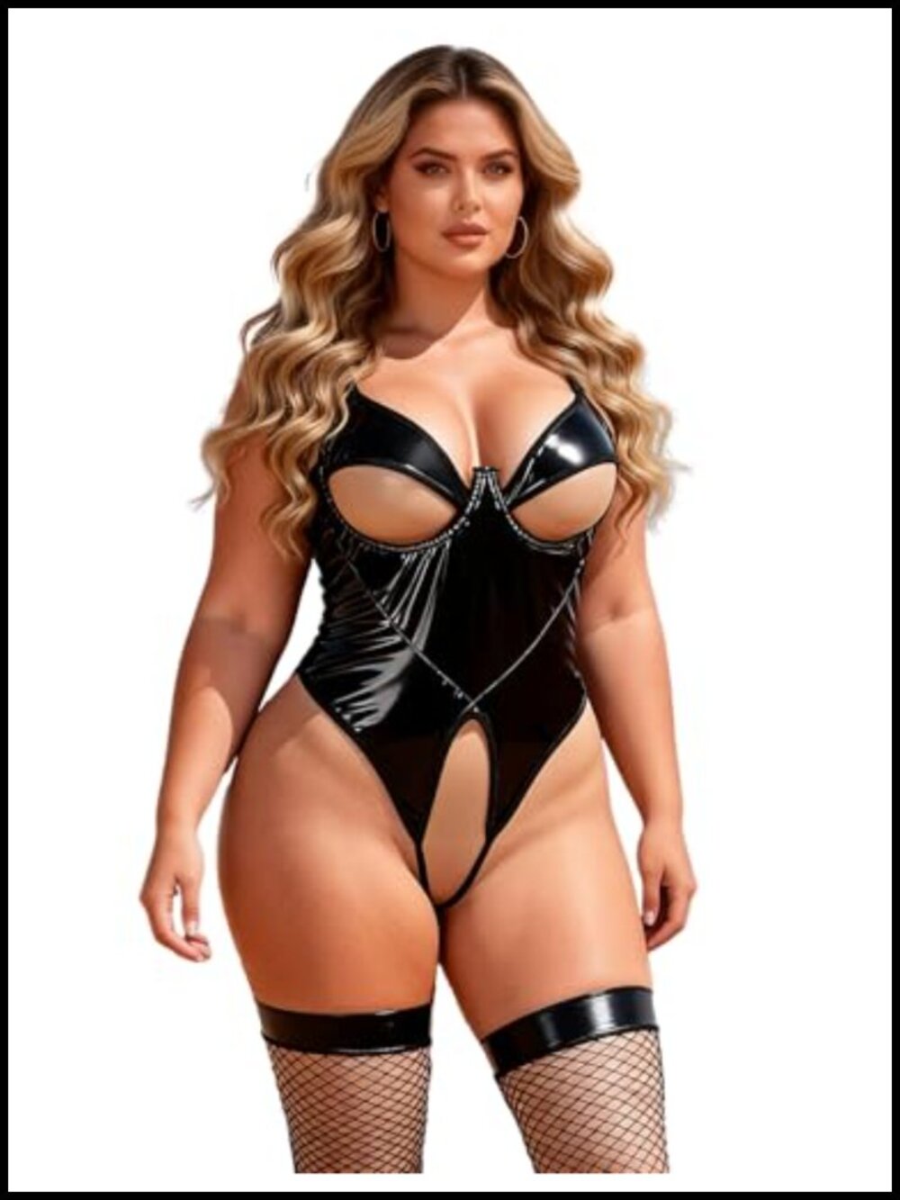 Faux Leather Teddy Lingerie Bodysuit Hollow Out Mesh One Piece